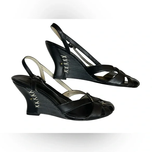 Y2K Millennial Diva Vintage Leather Slingback Woven Cute Cutout Wedge Heel EU 37 - Picture 15 of 16